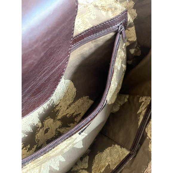 Tocca Natural Straw Wood  Brown Floral Leather Footed Satchel Tote Purse 15 x 19 - Picture 8 of 10